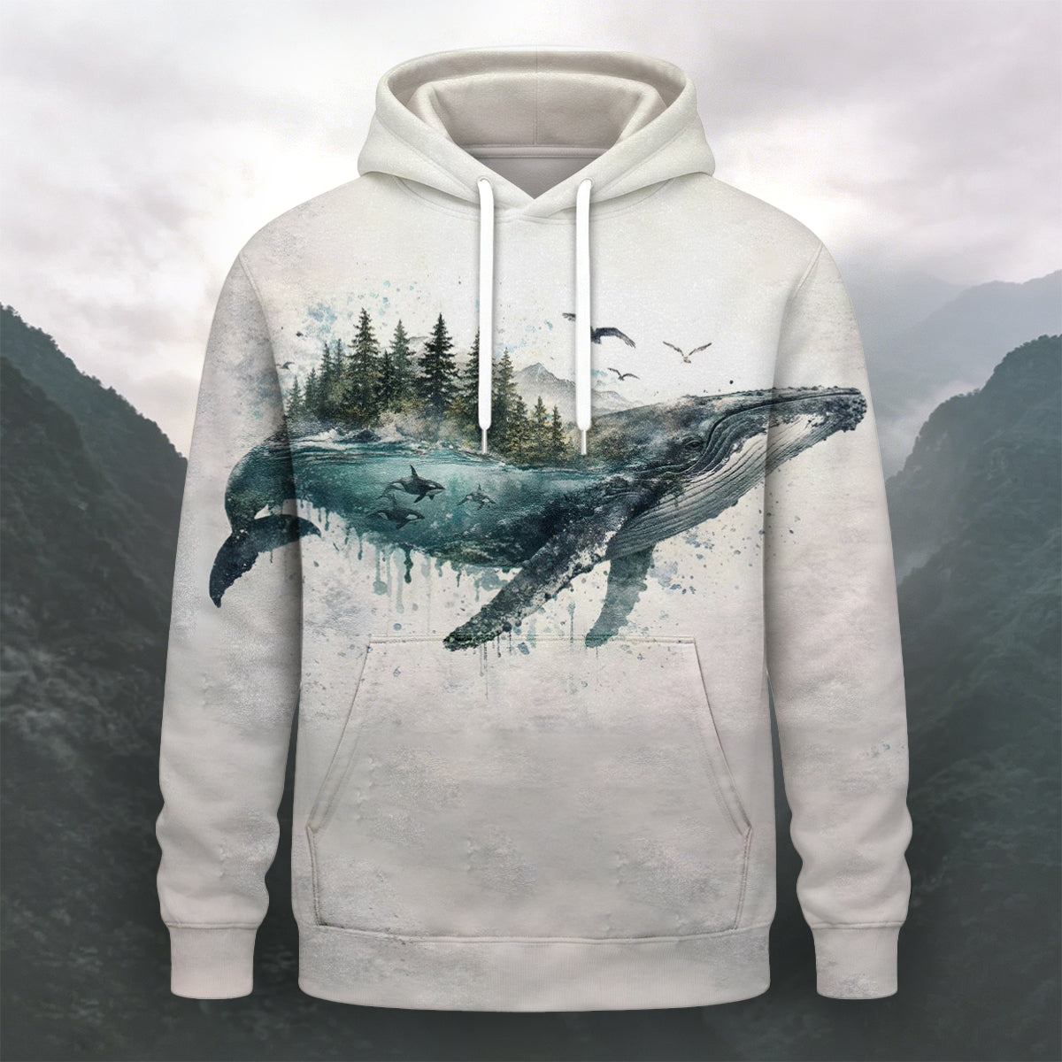 Art Whale Graphic Casual Long-Sleeve Hoodie