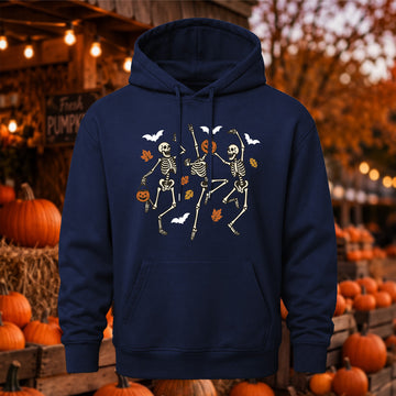 Dancing Skeletons Autumn Leaves Halloween Casual Hoodie
