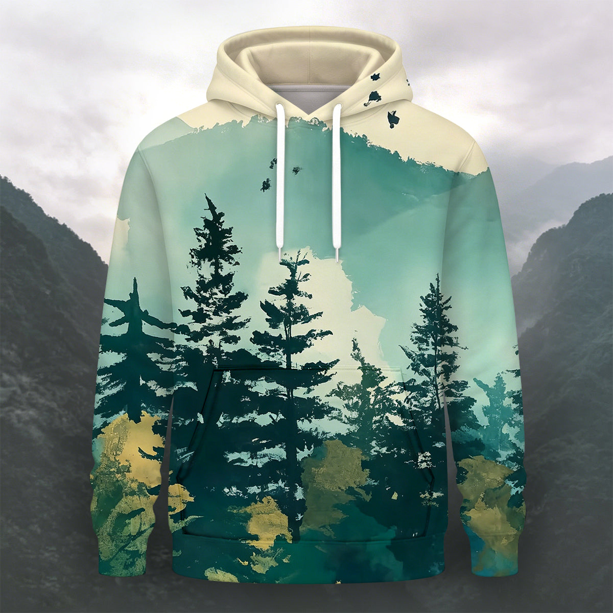 Natural Forest Printed Casual Long-Sleeve Hoodie