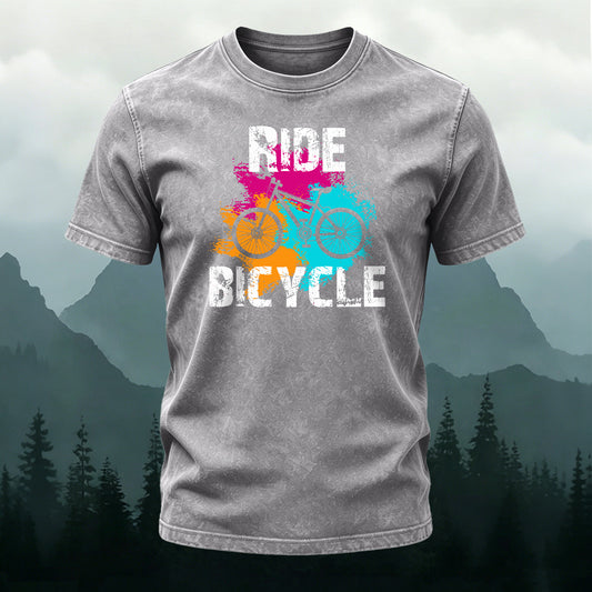 Washed Cotton Art Bike Printed T-Shirt