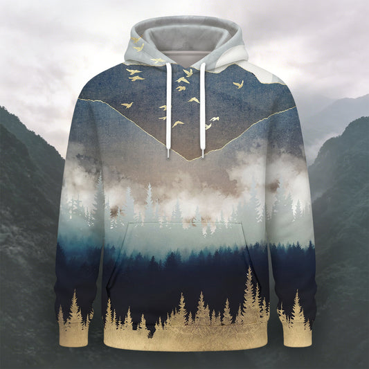 Forest Print Casual Comfortable Long-Sleeve Hoodie