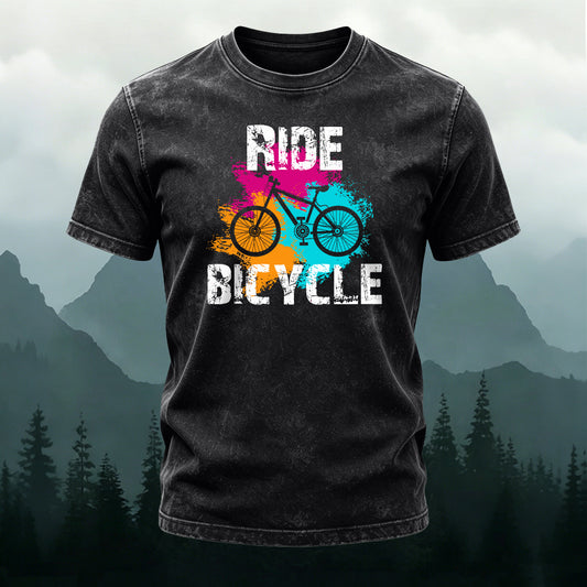 Washed Cotton Art Bike Printed T-Shirt