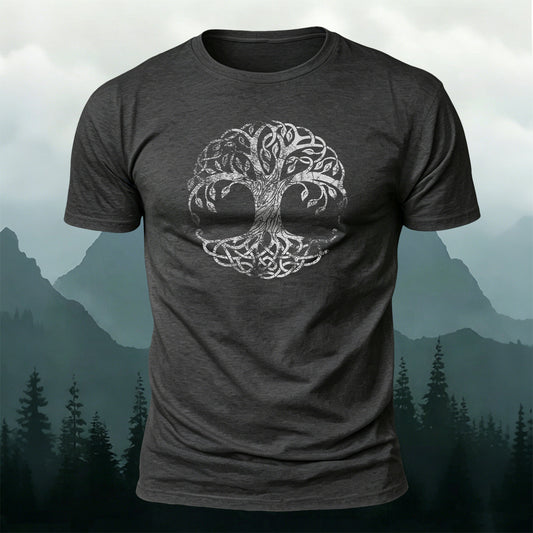 Cotton Tree of Life Distressed Print Casual T-Shirt