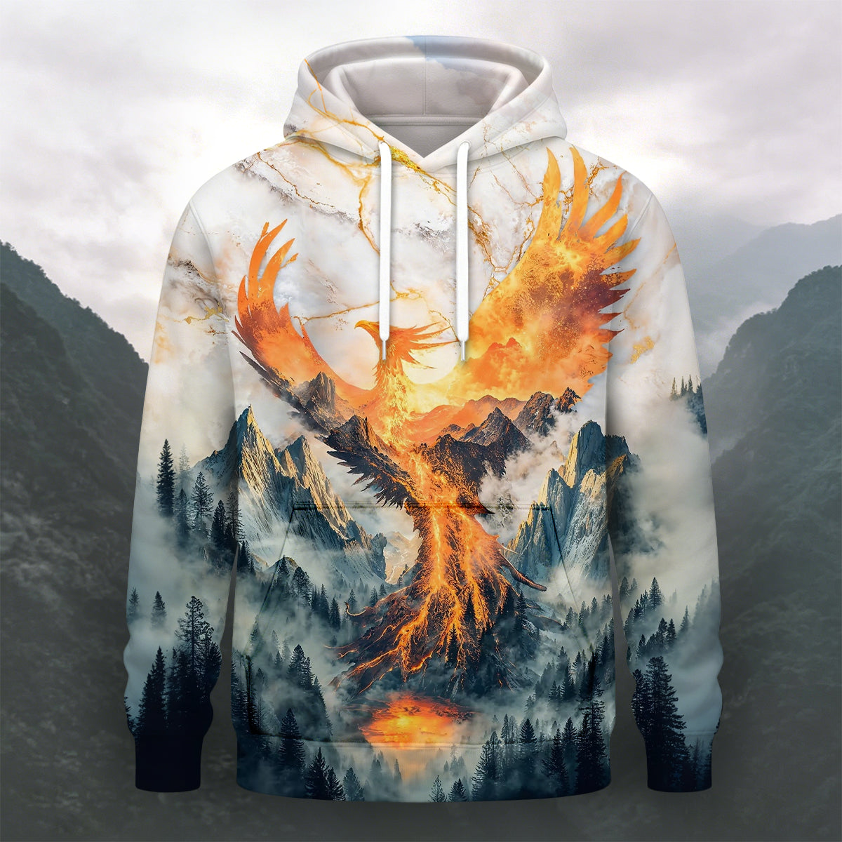 Cool Mountain Phoenix Casual Long-Sleeve Hoodie