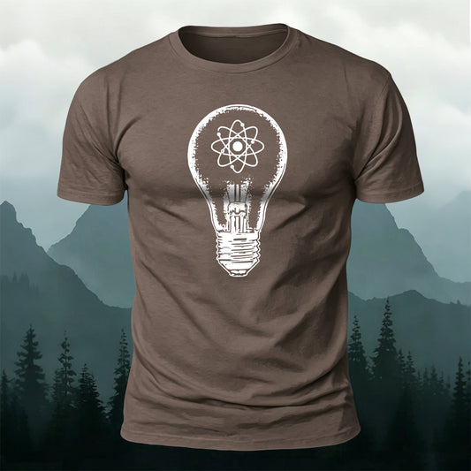 Combed Cotton Light Bulb Atomic Structure Print Casual Tee