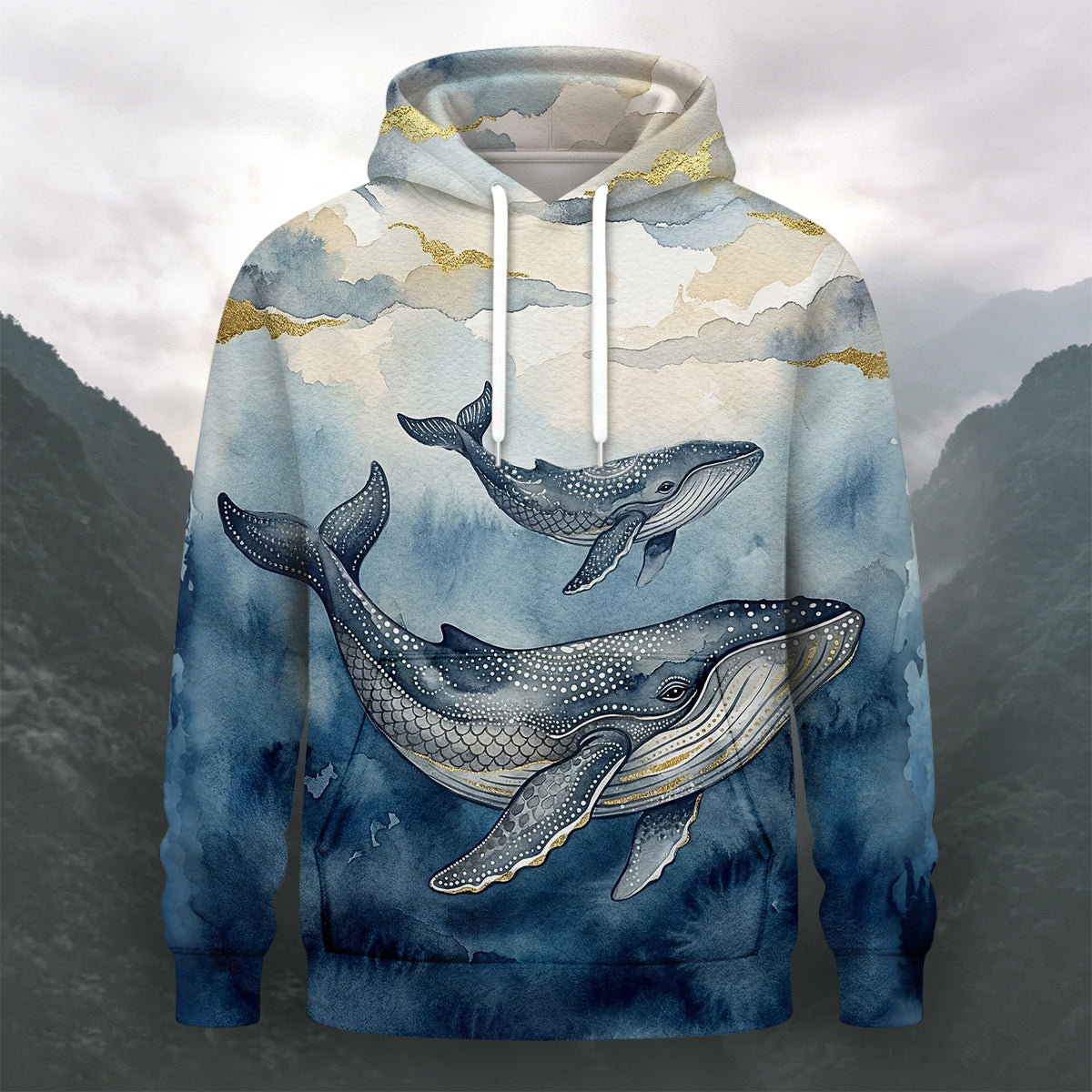 Unique Art Underwater Whale Casual Long-Sleeve Hoodie