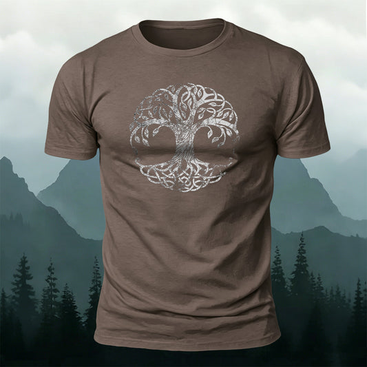 Cotton Tree of Life Distressed Print Casual T-Shirt