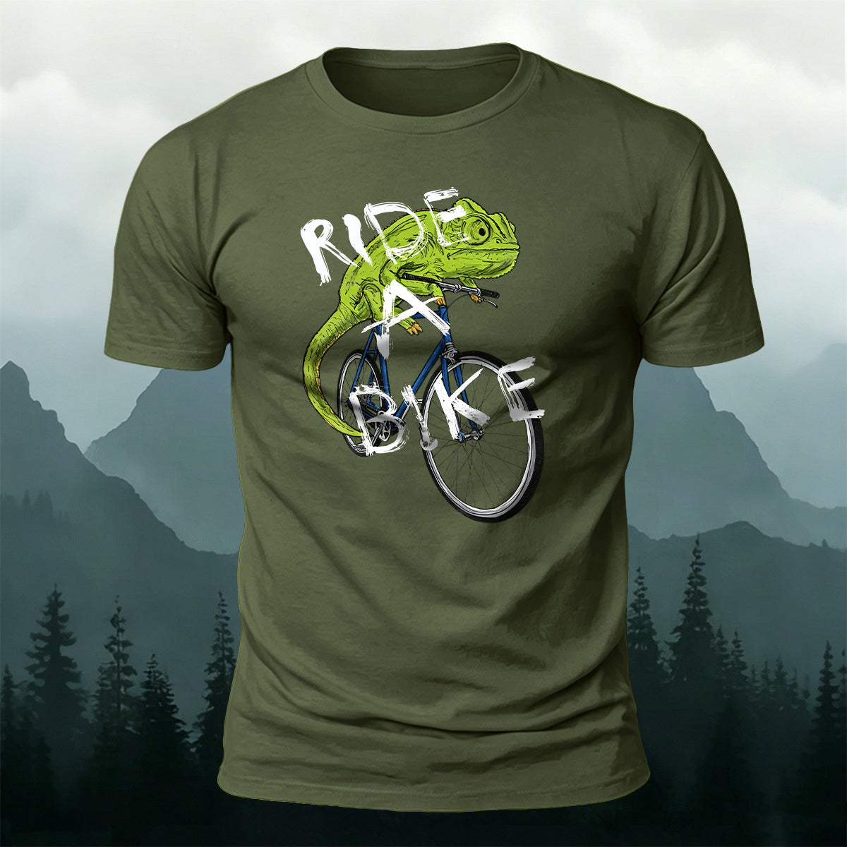 Fun Chameleon Riding Pattern 100% Cotton T-Shirt