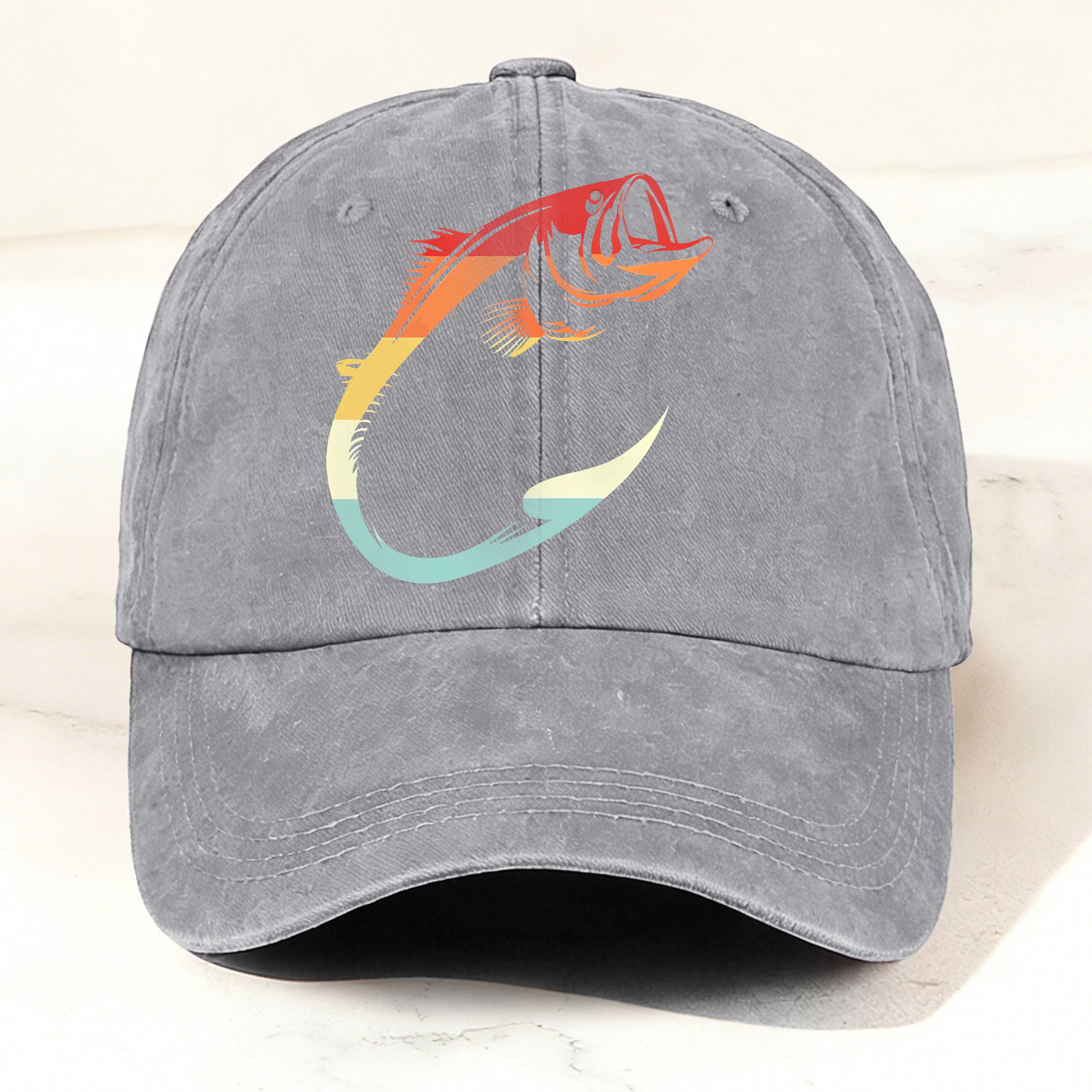 Colorful Fishing Hook Print Washed Duckbill Cap