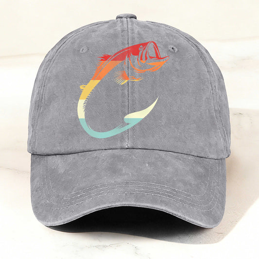 Colorful Fishing Hook Print Washed Duckbill Cap