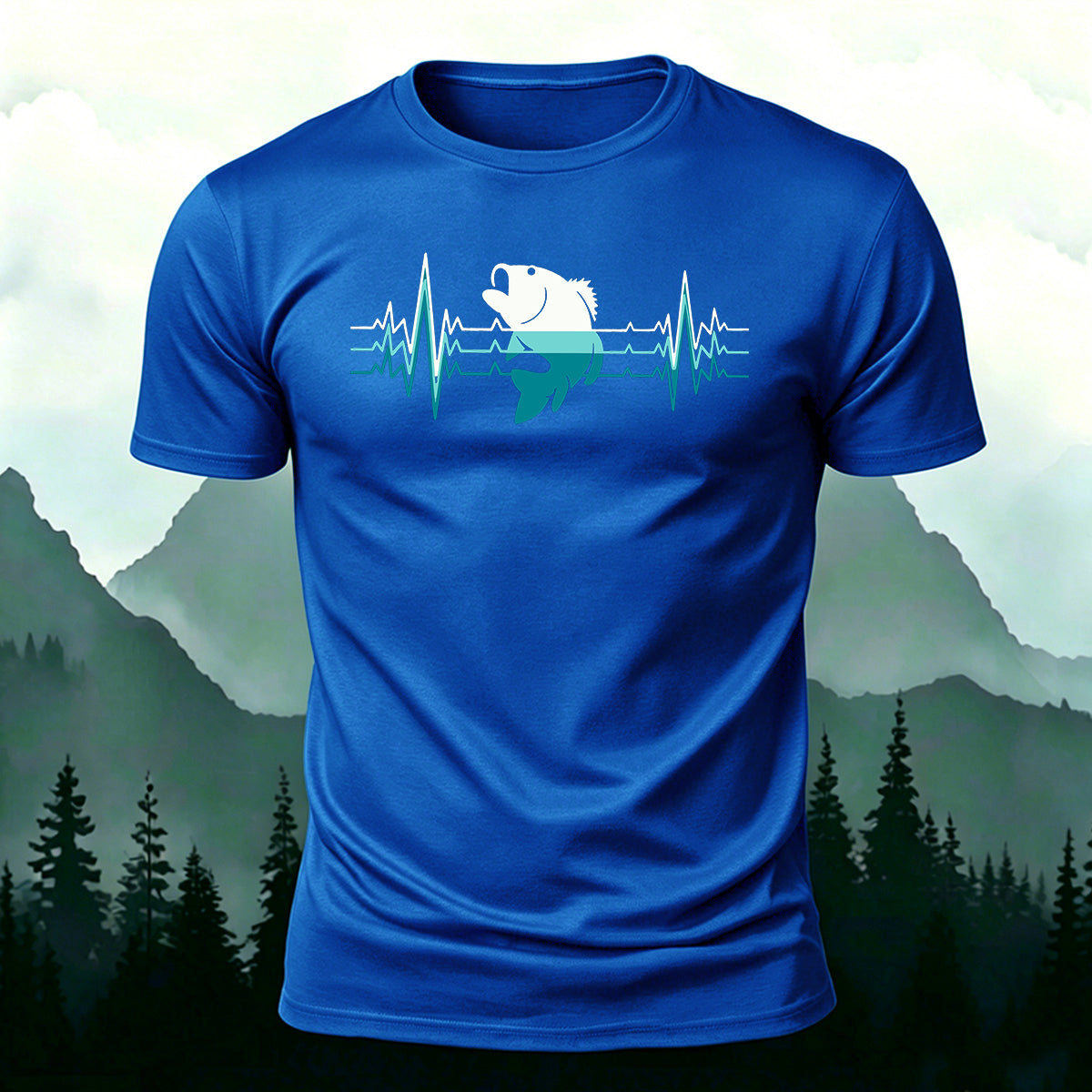 Outdoor Fishing Heartbeat Print Cotton T-Shirt