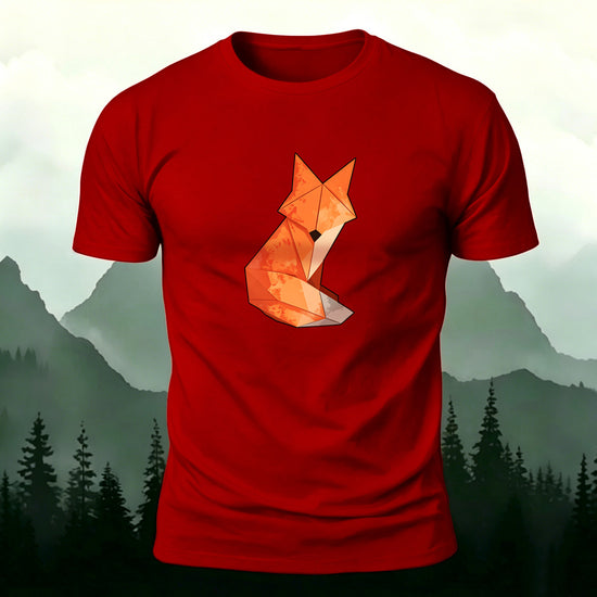 Origami Fox Print Premium Cotton Casual T-Shirt  Red