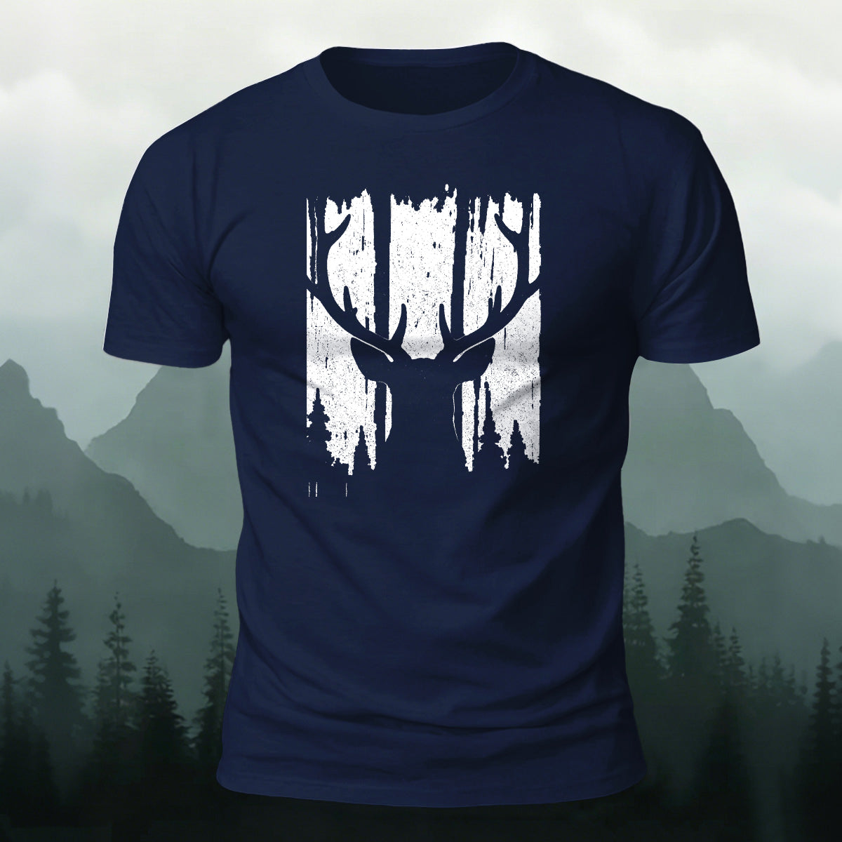 Moose Print Fashion Premium Cotton Casual T-Shirt Navy
