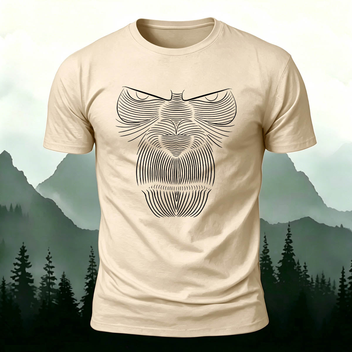 Striped Gorilla Face Printed 100% Cotton Crew Neck T-Shirt