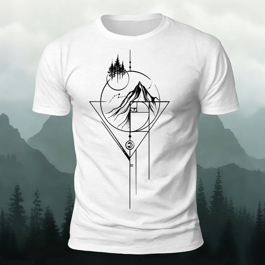 Geometric Pattern Print Combed Cotton Casual T-Shirt