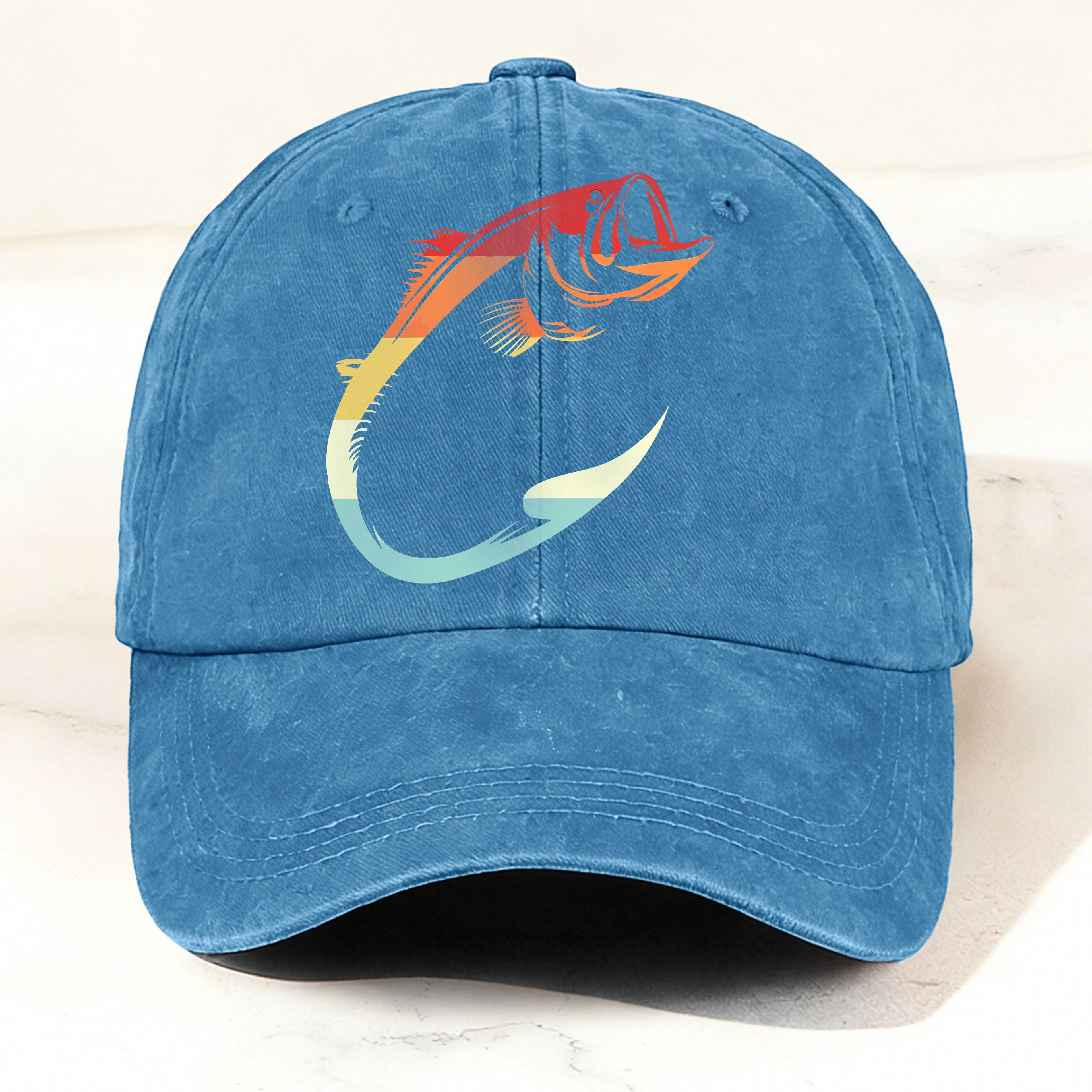 Colorful Fishing Hook Print Washed Duckbill Cap