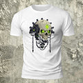 Mechanical Skull Print Cotton Crew Neck T-Shirt