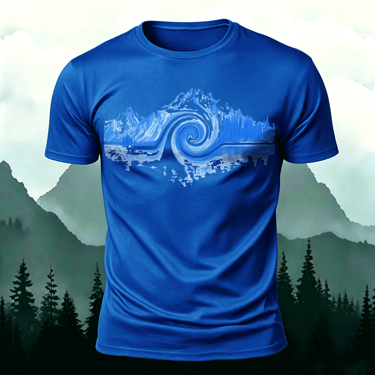 Abstract Landscape Print Premium Cotton Casual T-Shirt Blue