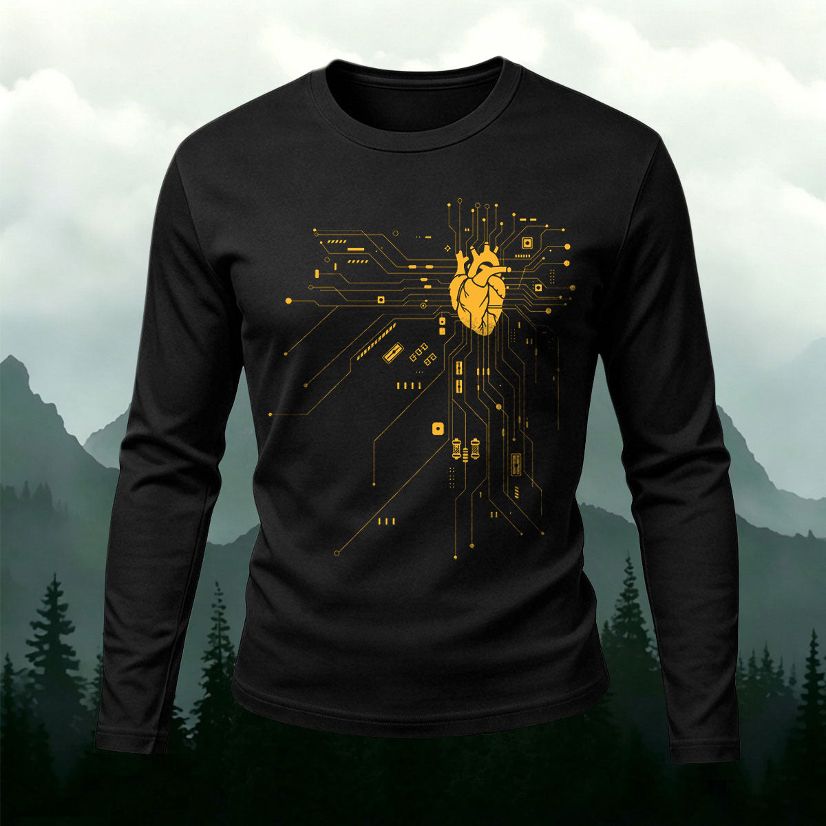 Heart Circuit Long-Sleeve Premium Cotton T-Shirt