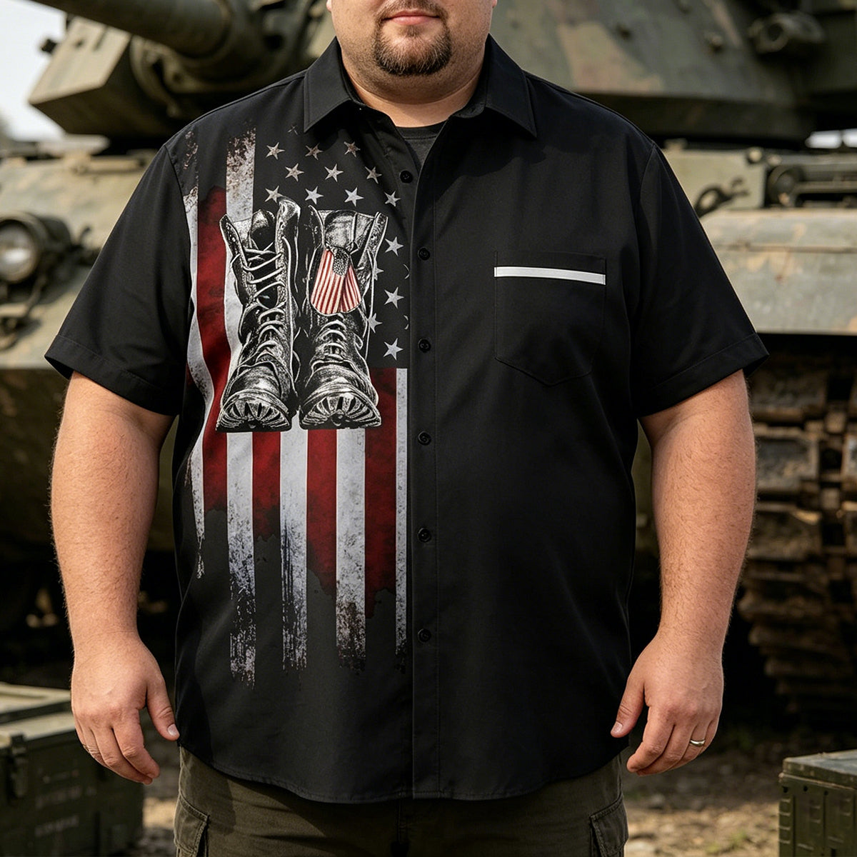 American Retro Boots Pattern Breathable Casual Shirt