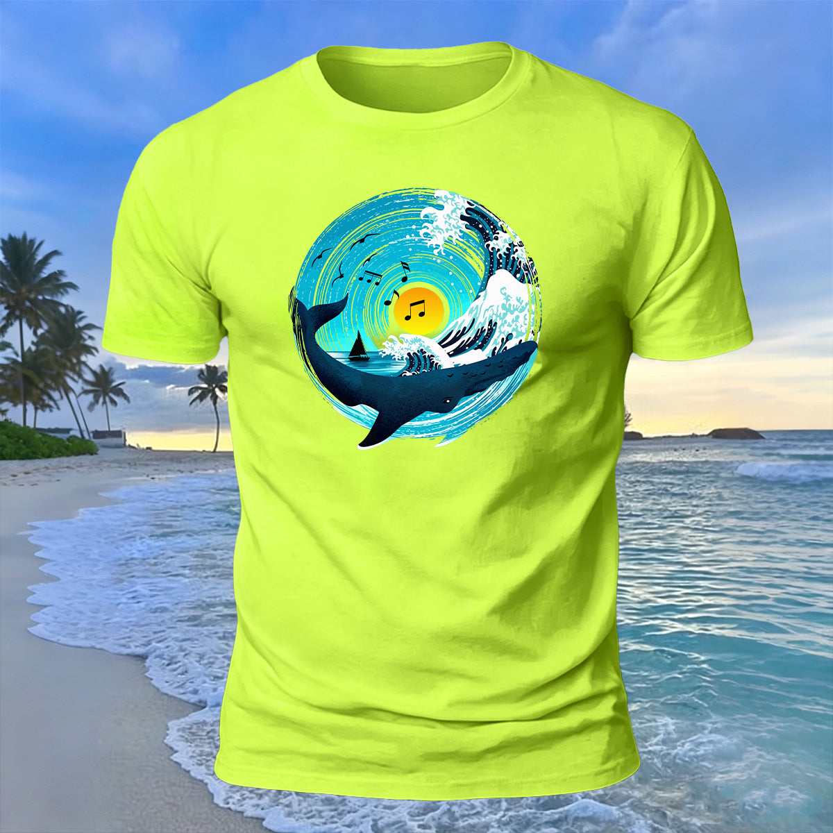 Music Ocean Print Beach Casual Breathable T-Shirt