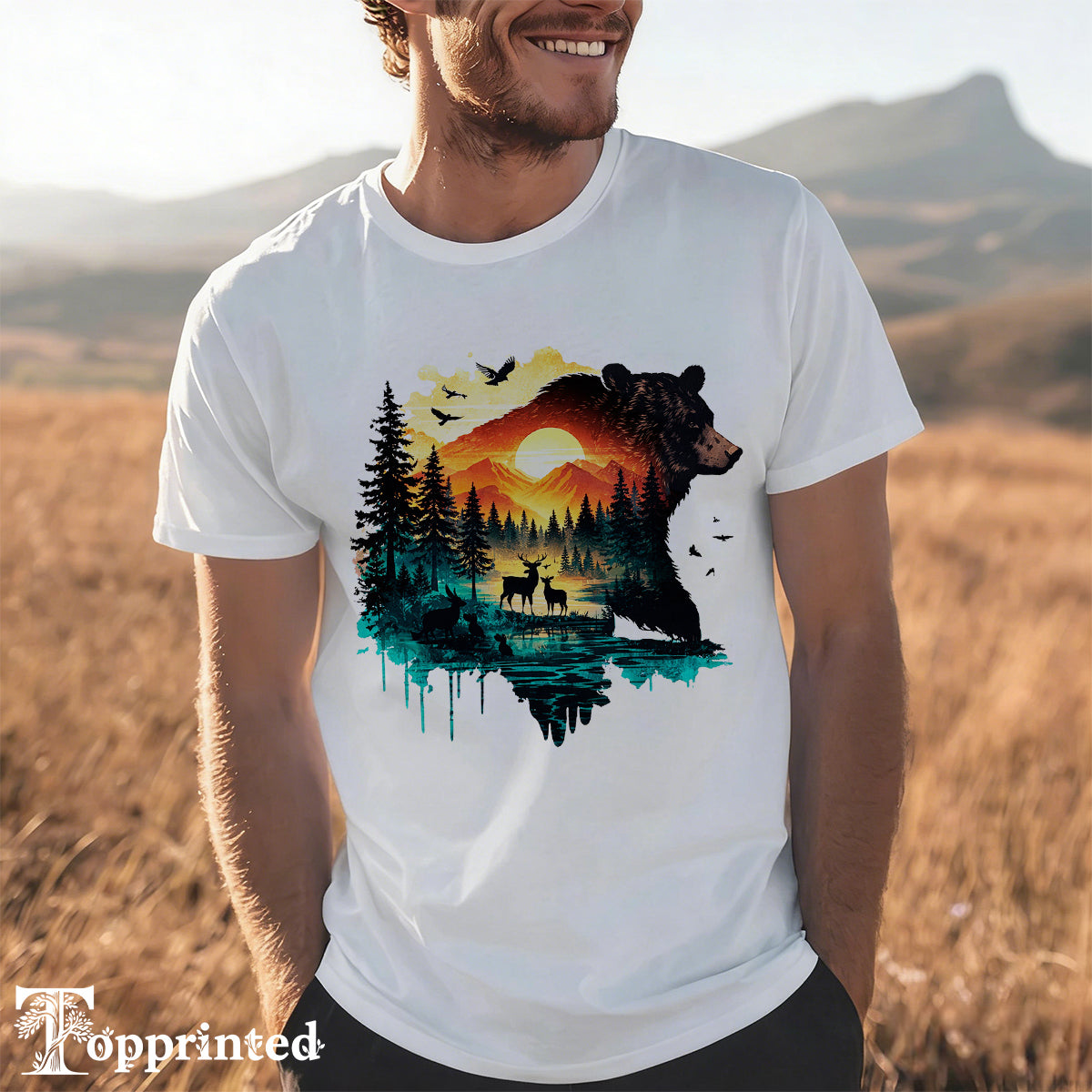 Men's Artistic Watercolor Print Cotton T-Shirt