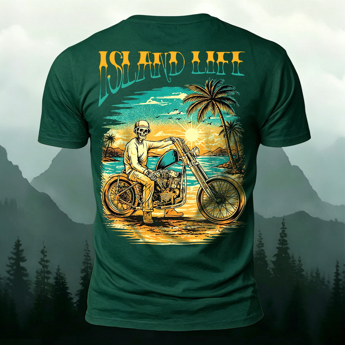 American Retro Motorcycle Skull Casual Cotton T-Shirt