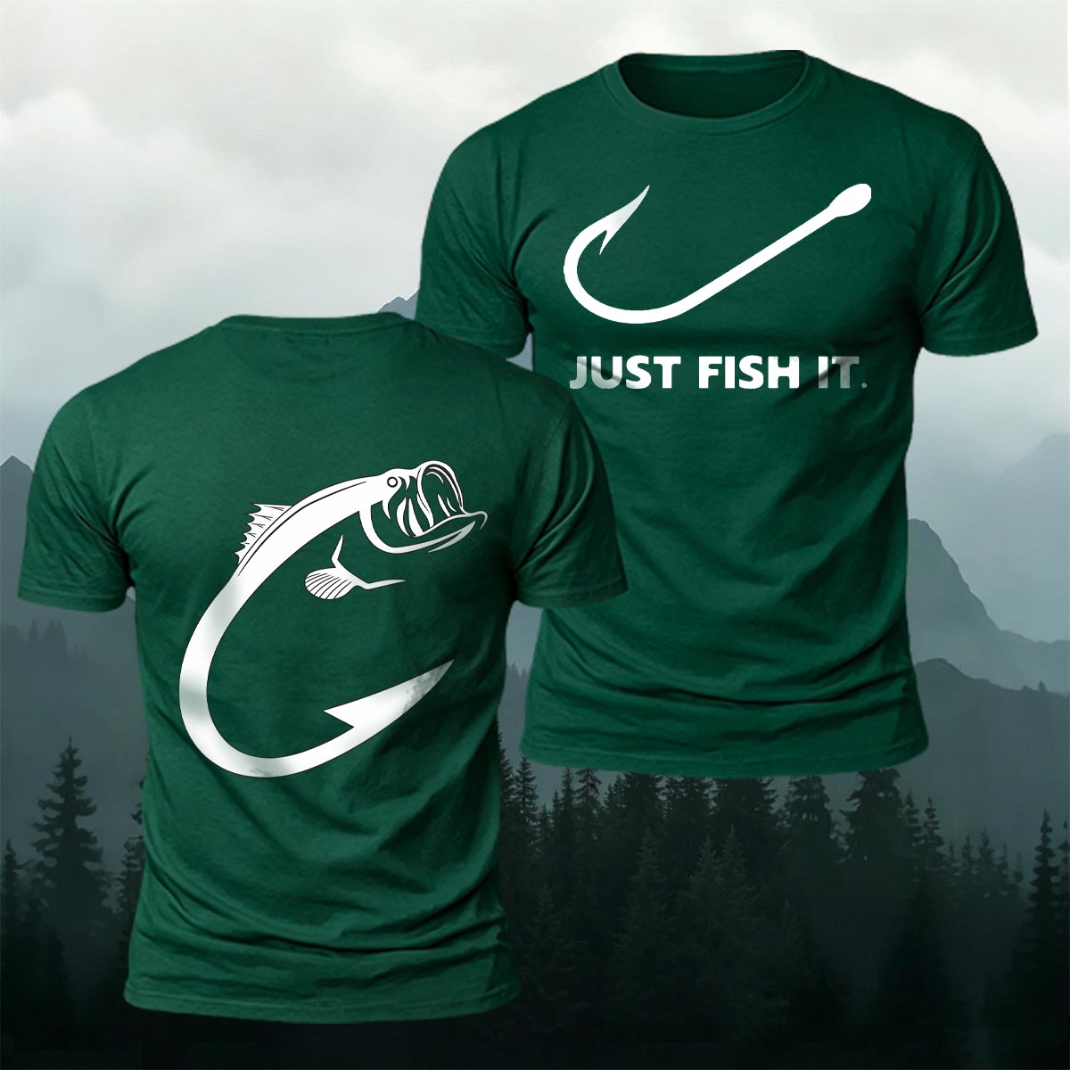 Fish and Hook Pattern Outdoor Style Casual T-Shirt