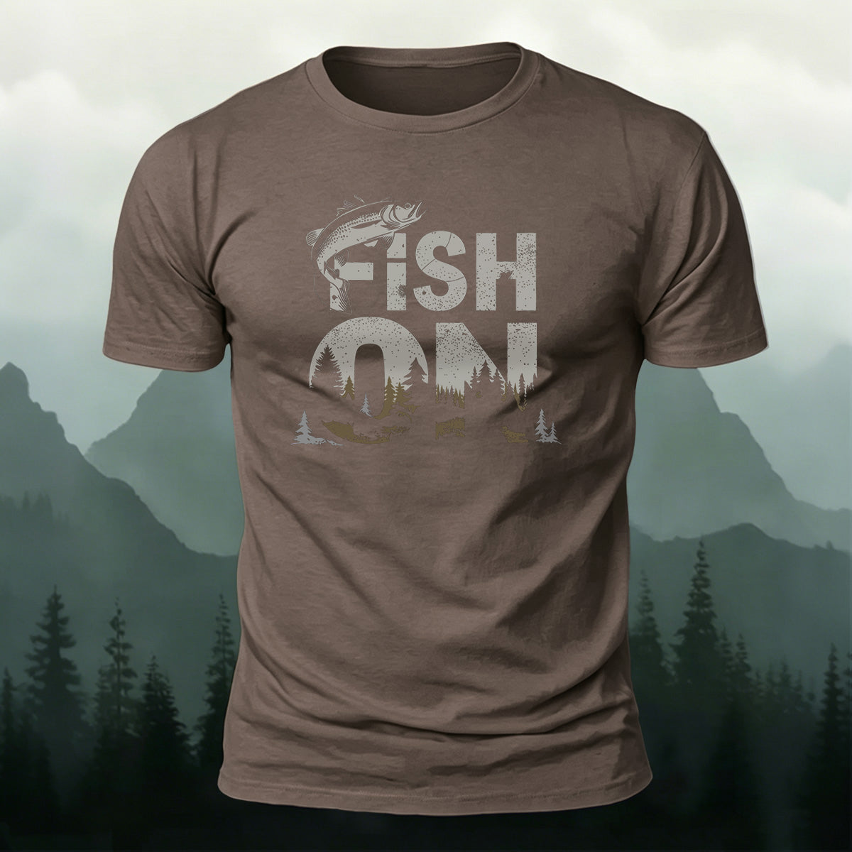 Fish on Art Print Cotton Outdoor Casual T-Shirt