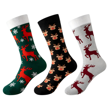 Cotton Blend Reindeer Print Xmas Socks