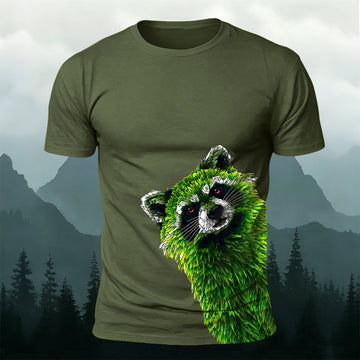 Sublimation Creative Peeking Raccoon Graphic Casual Tee