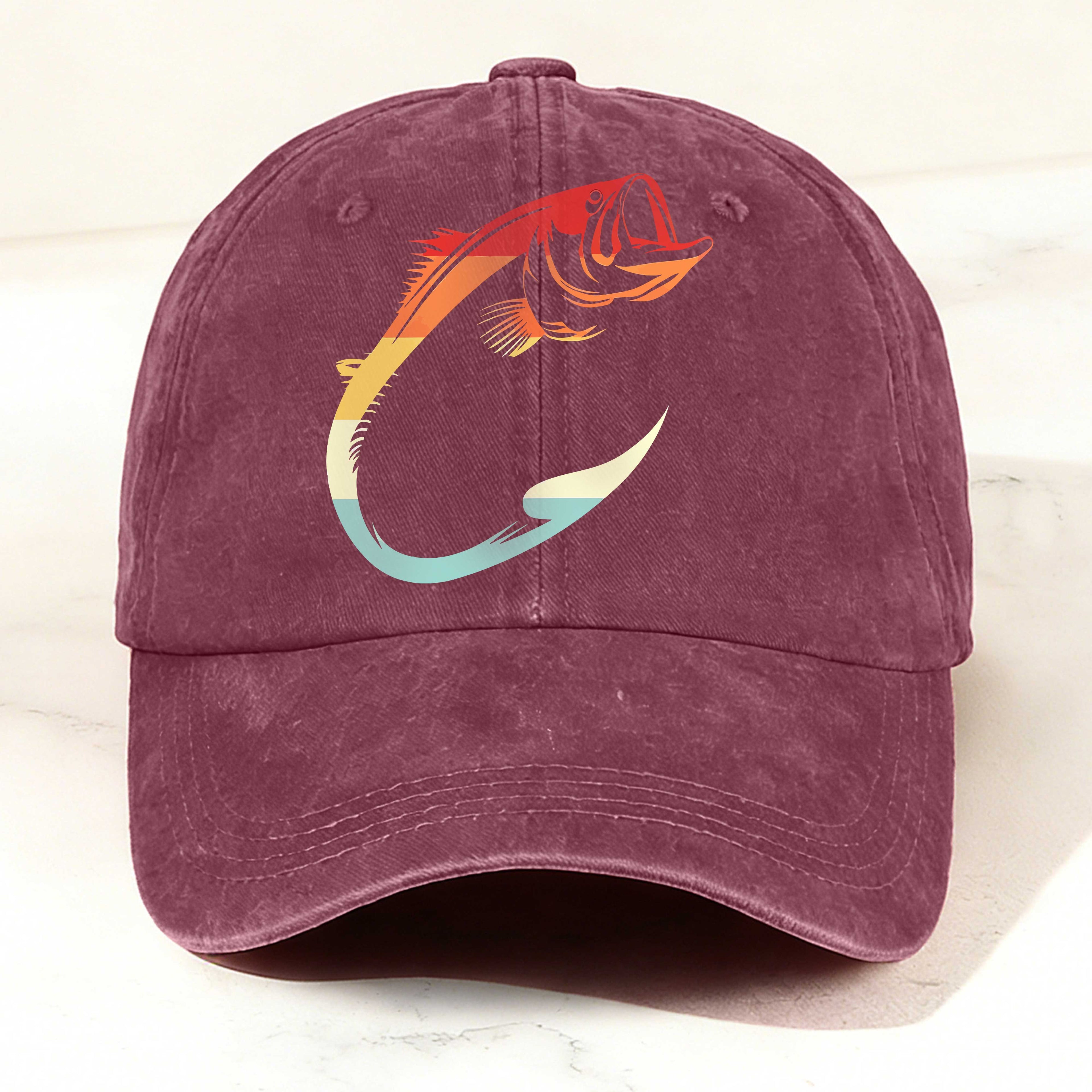 Colorful Fishing Hook Print Washed Duckbill Cap