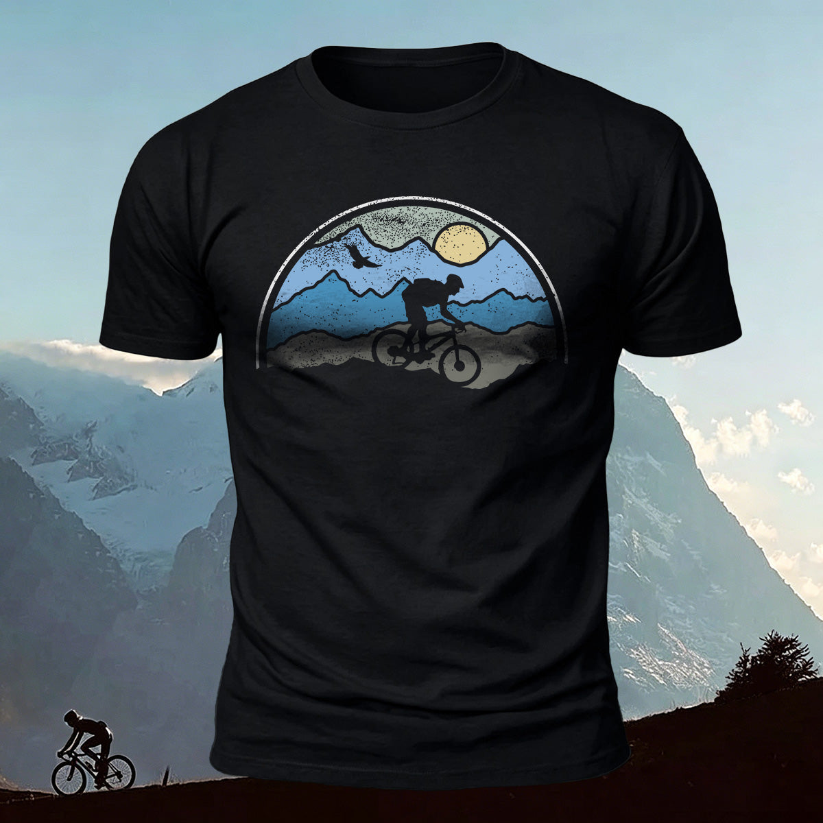 Sunset Cycling Print Outdoor Skin-friendly T-Shirt