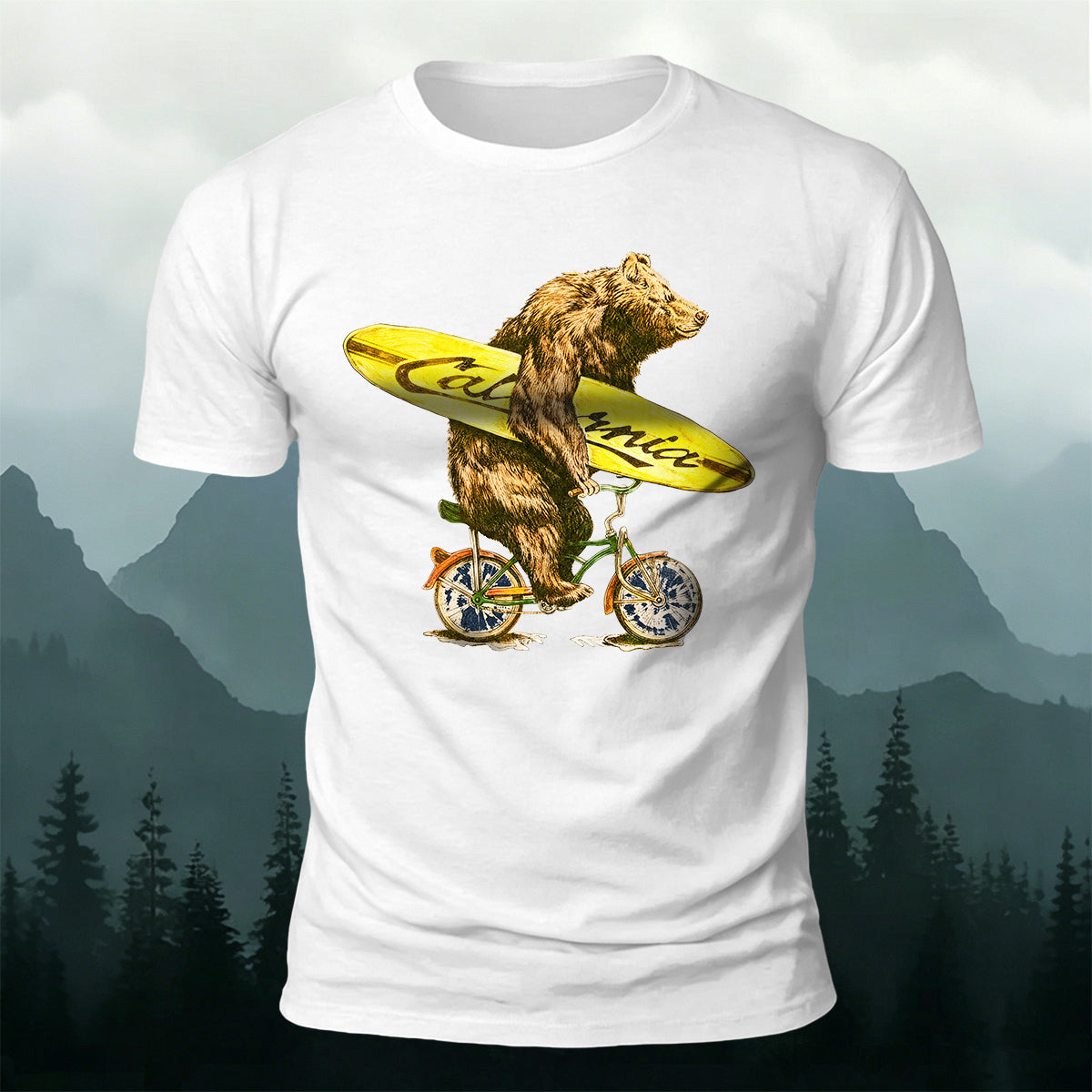 Fun Bear Cycling Surfing Outdoor Premium Cotton Tee