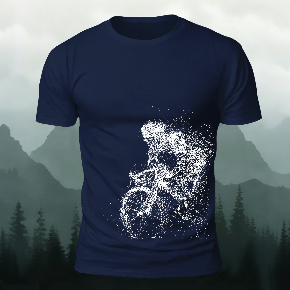 Cycling Pattern Mountain-Style Cotton Casual T-Shirt Navy