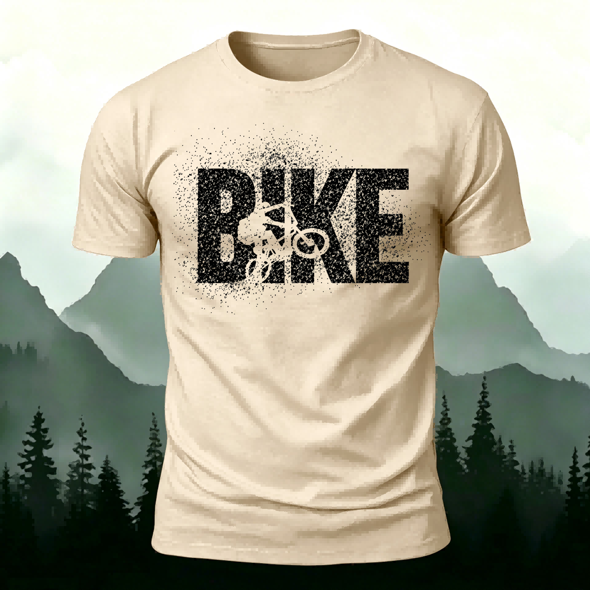 Bike Letter Print fashionable Breathable Material T-Shirt Beige