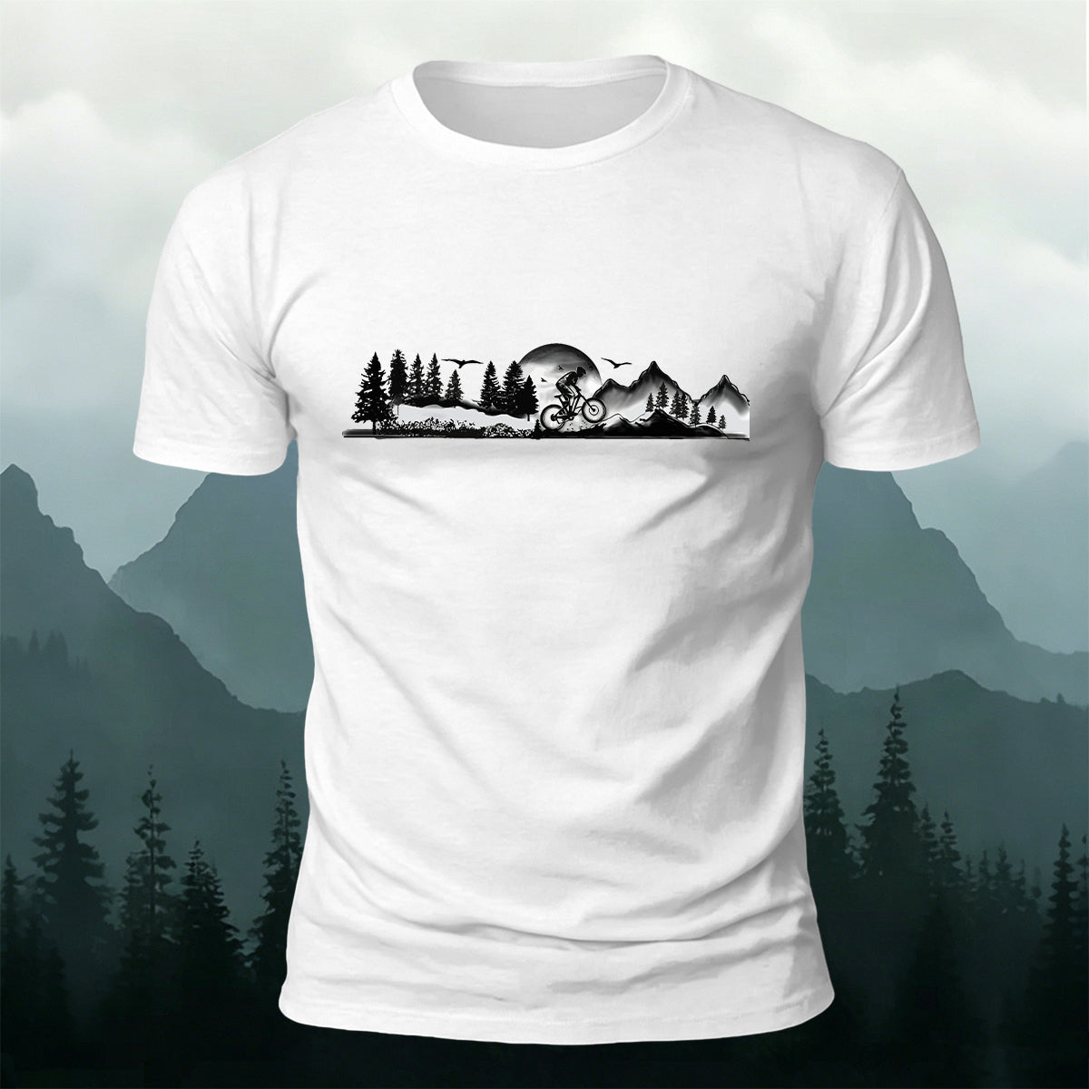 Forest Ride Chest-Print 100% Cotton Skin-Friendly T-Shirt