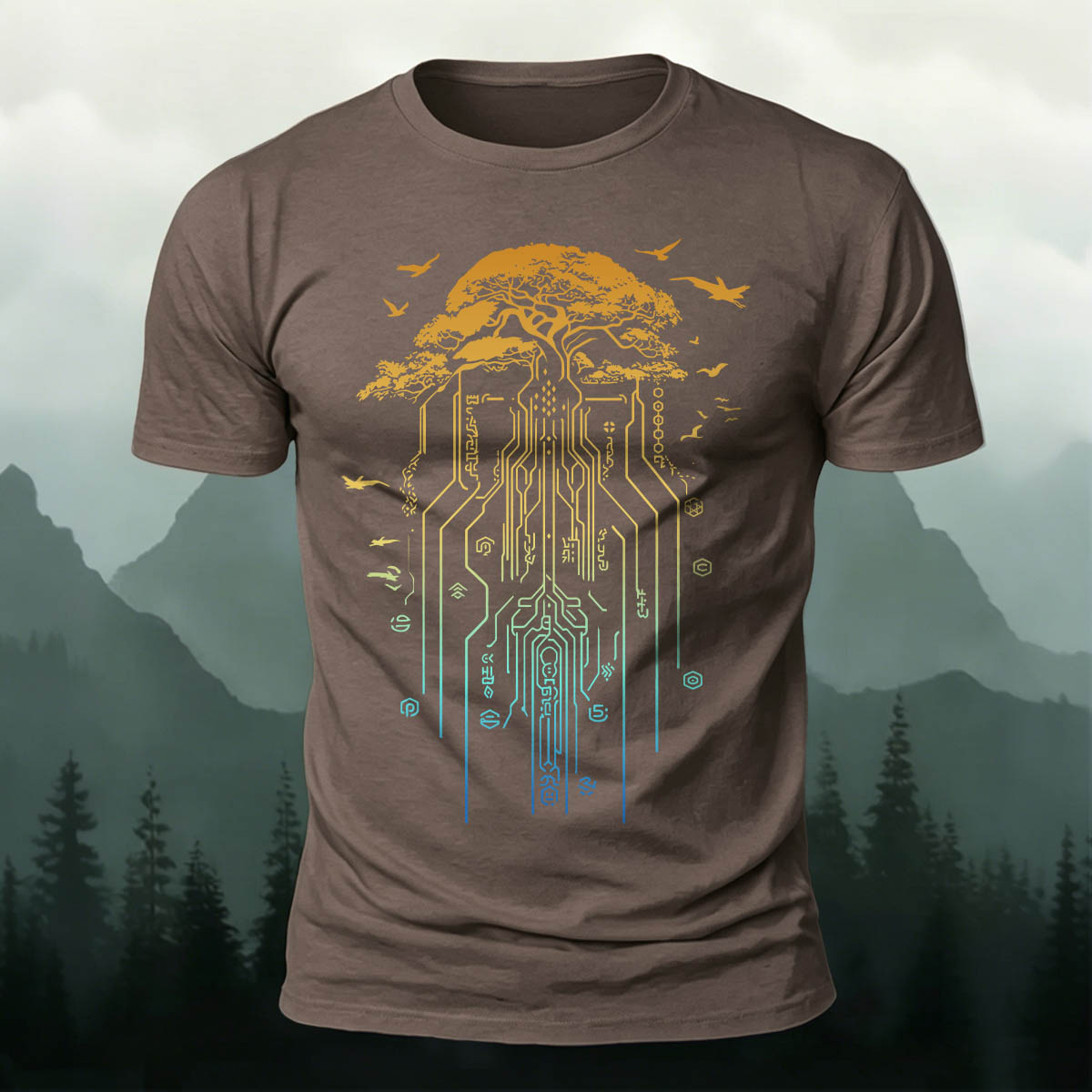 Line Tree Root Casual Skin-Friendly T-Shirt