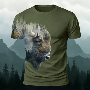 Sublimation Creative Forest Bison Graphic Outdoor Tee