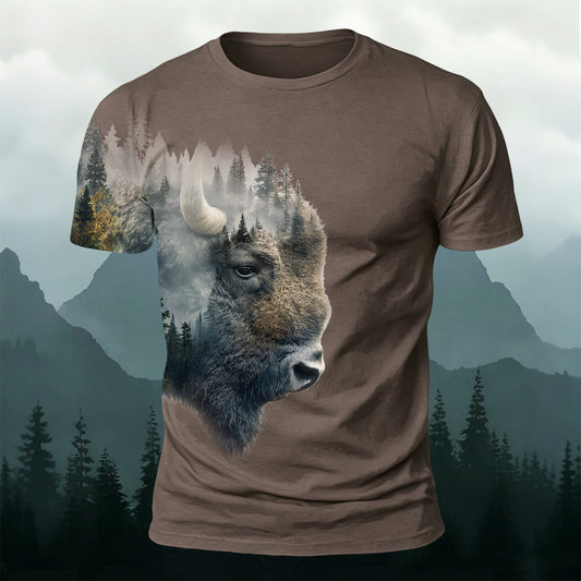 Sublimation Creative Forest Bison Graphic Outdoor Tee