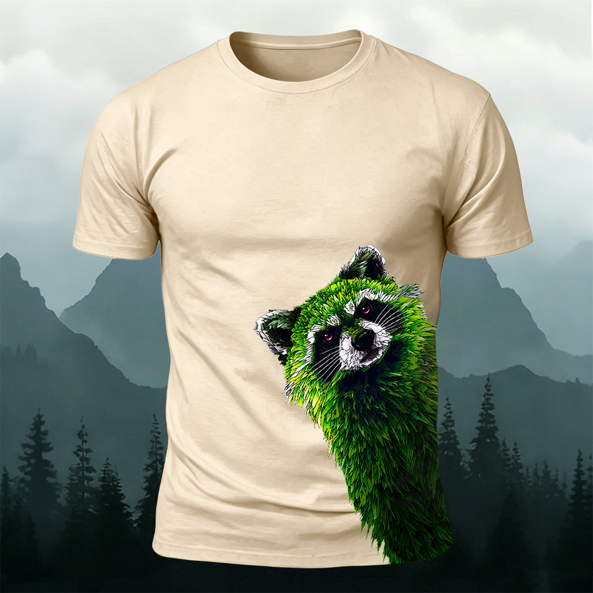 Raccoon Peeking Through the Trees Print Versatile Outdoor Tee