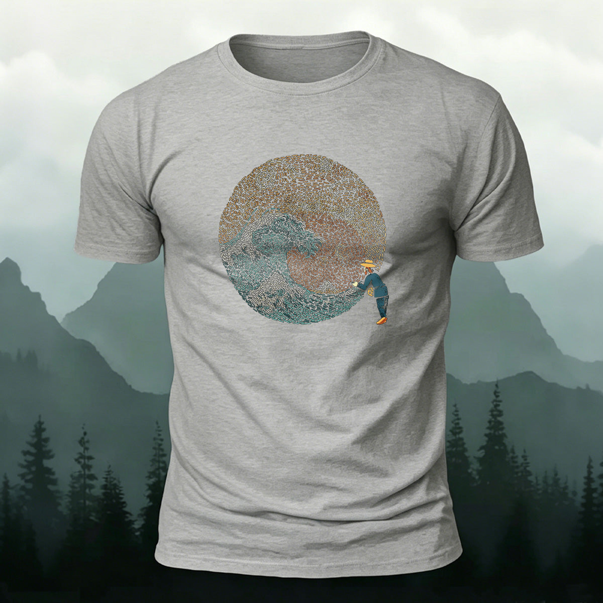 Abstract Wave Print Fashion Breathable Material T-shirt