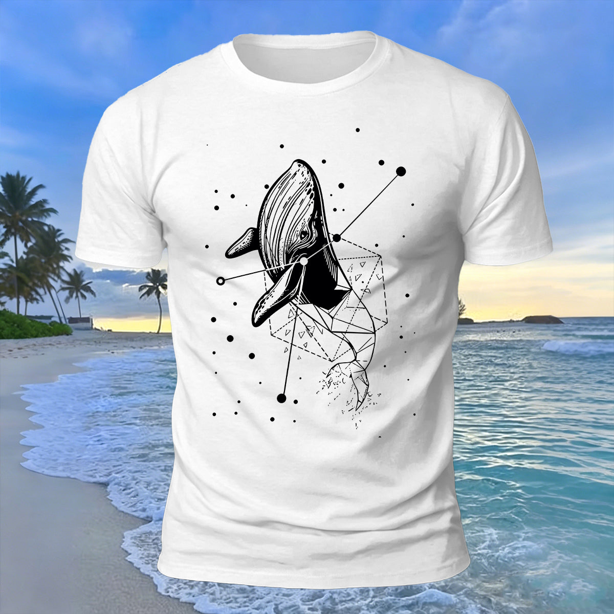 Whale Geometric Print 100% Cotton Soft-Touch T-Shirt