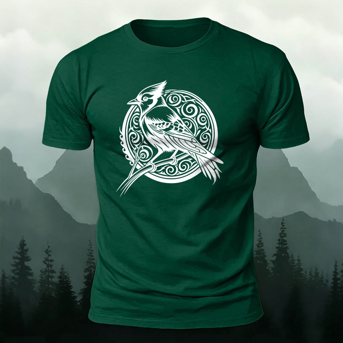 Vintage Bird Circle Print Versatile Cotton T-Shirt
