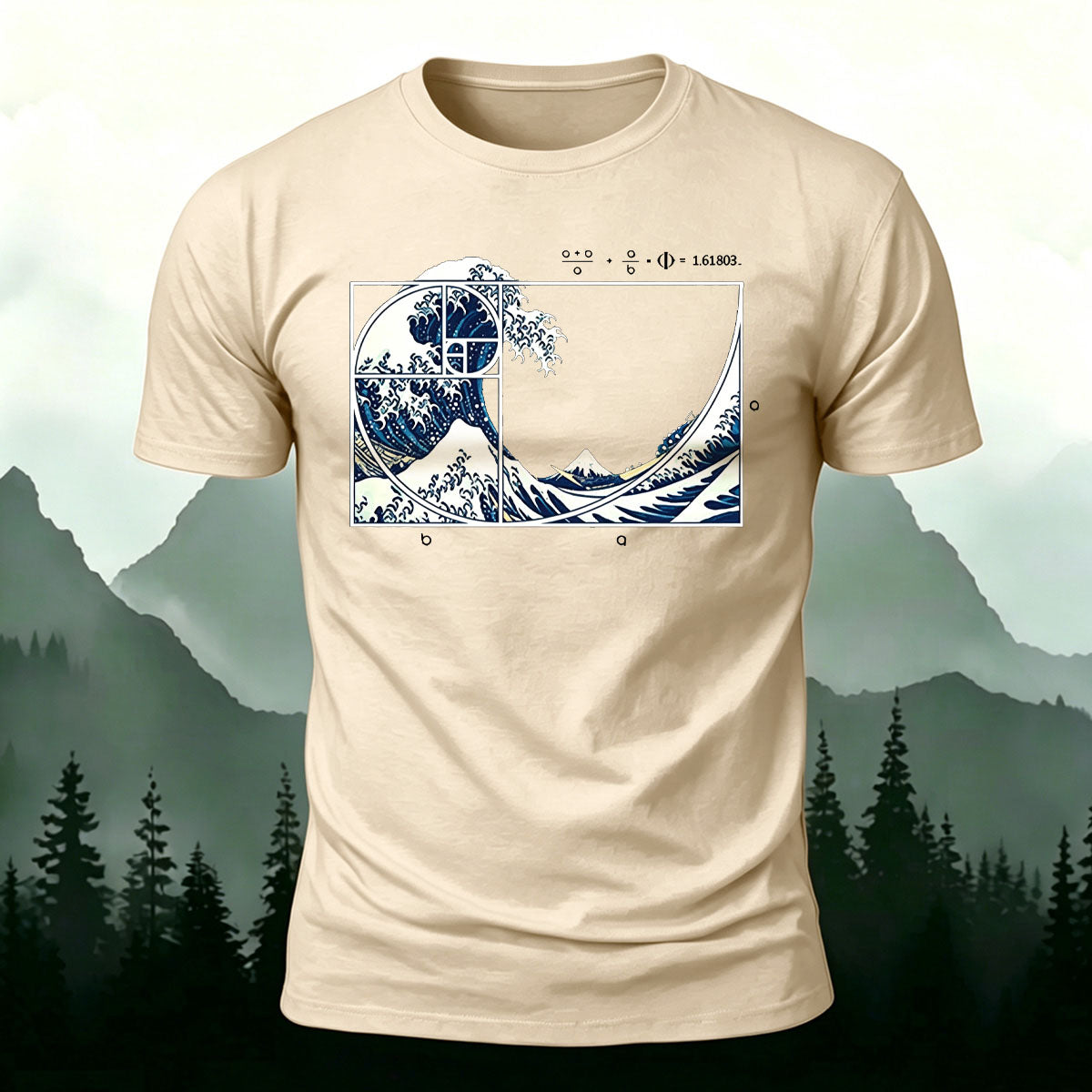 Waves Pattern Natural Style Skin-friendly Casual T-Shirt Beige