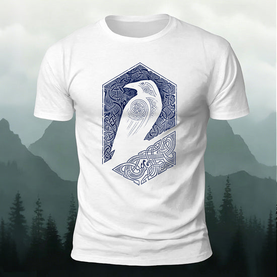 Bird Pattern Mountain-Style Comfortable Casual T-Shirt White