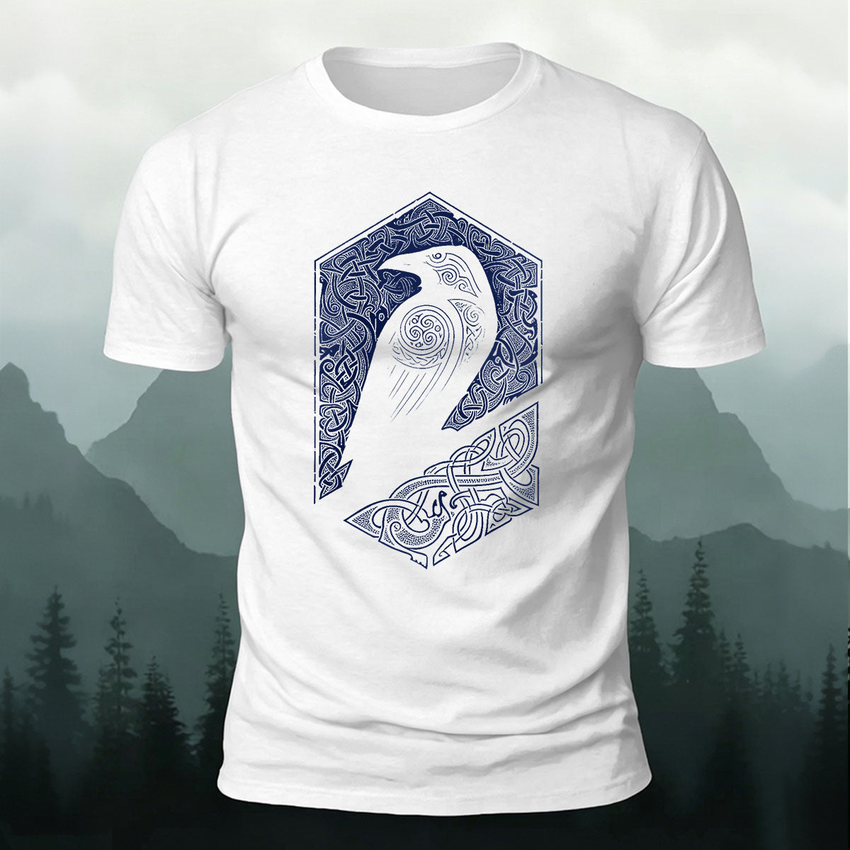 Bird Pattern Mountain-Style Comfortable Casual T-Shirt White