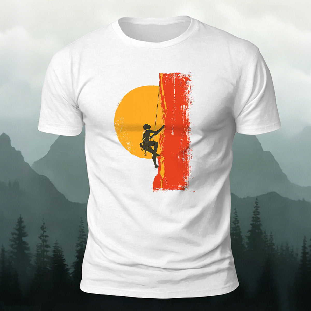 Red Sun Adventure Mountain Print Cotton T-Shirt
