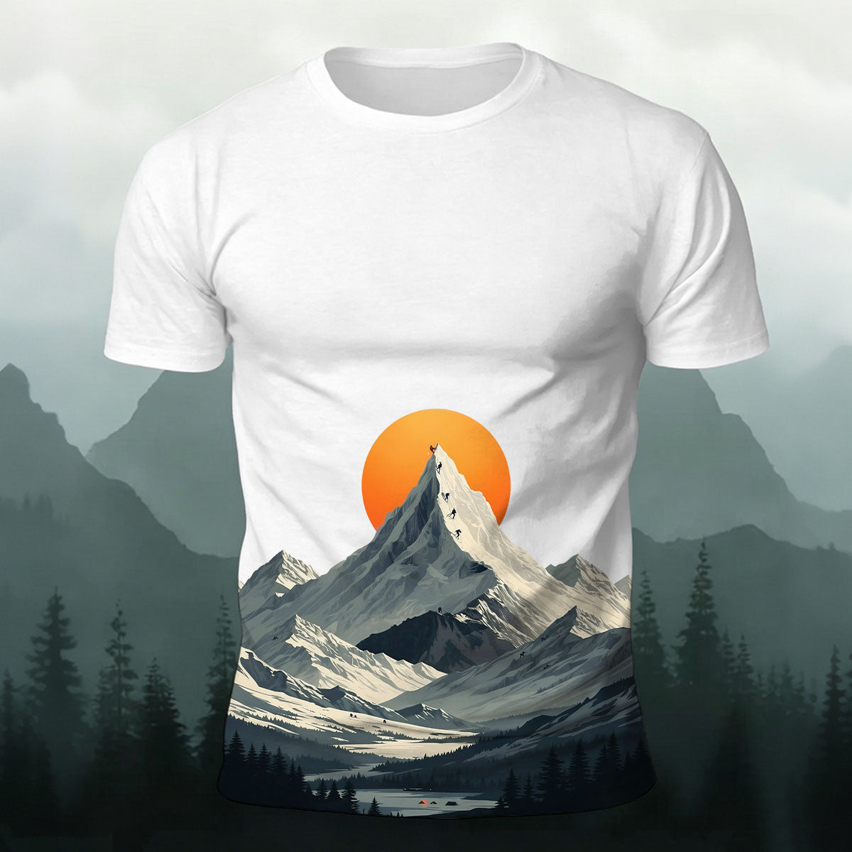 Snow-Capped Mountain Sunrise Print Comfortable Cotton T-Shirt