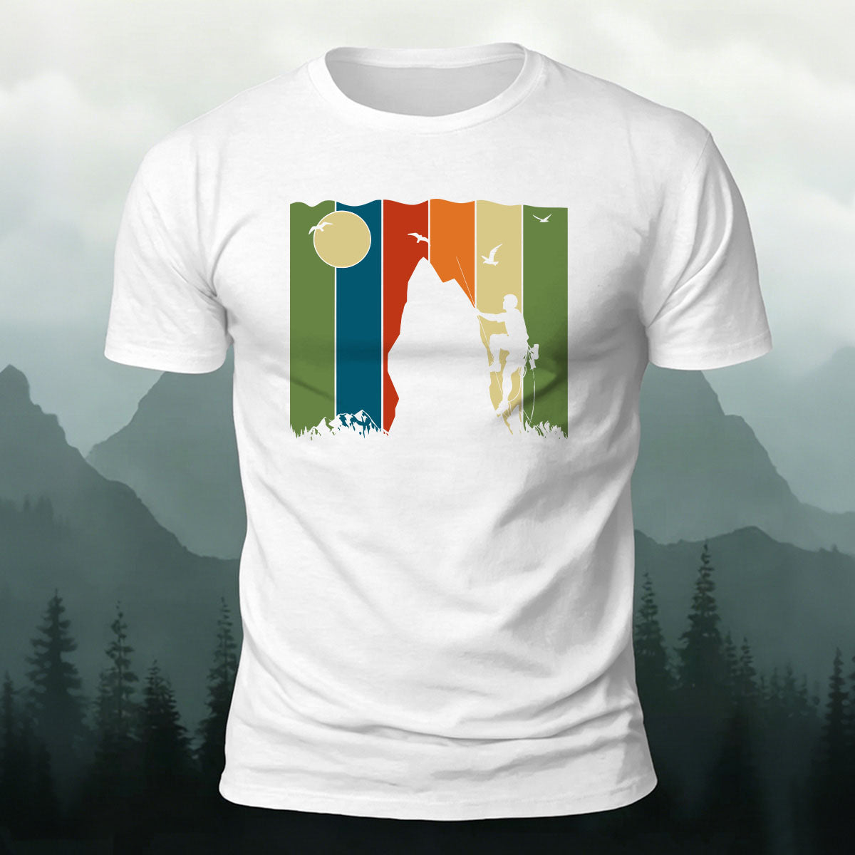 Artistic Rock Climbing Print Casual Outdoor Cotton T-Shirt